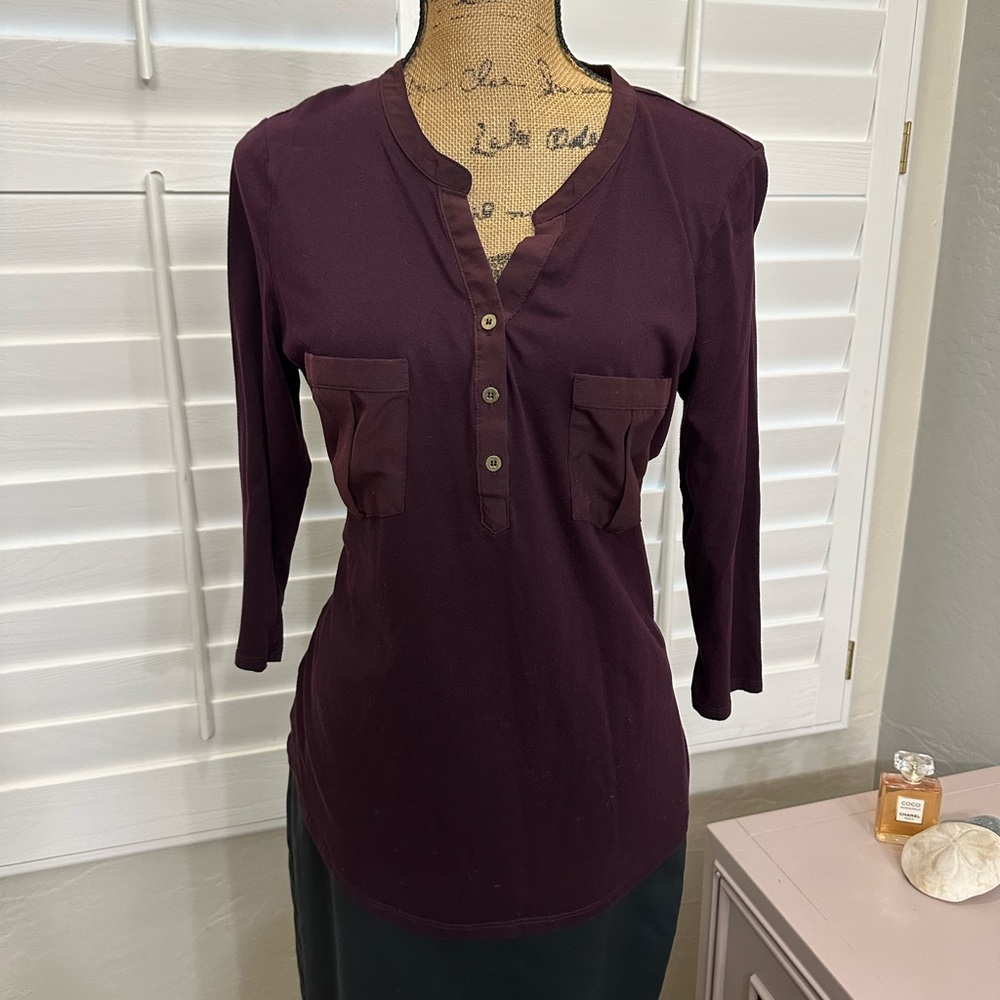 Ann Taylor Plum Button-Down Blouse